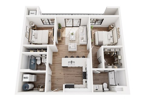 Floor plan for 2 beds, 2 baths, 826 sqft